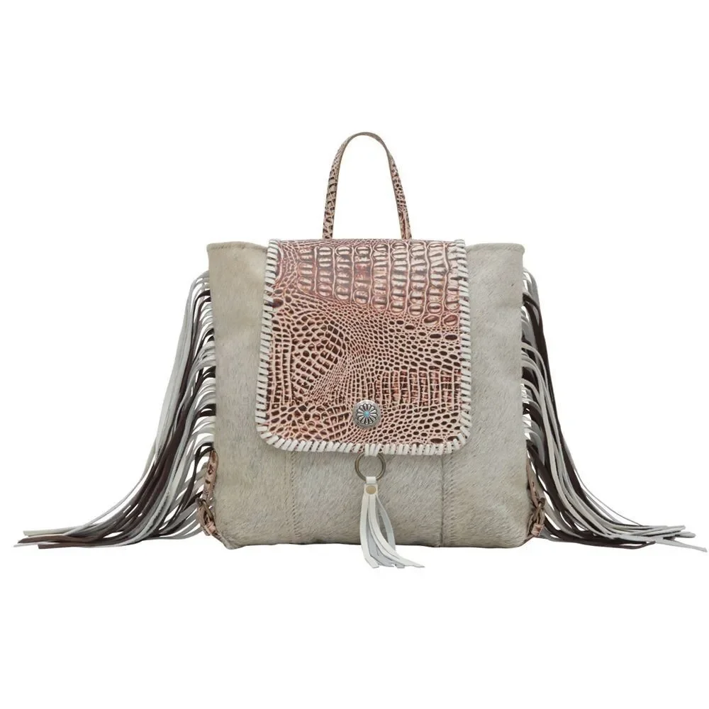 Myra Bag Handmade Smokey Leather & Hairon Upcycled Canvas Backpack